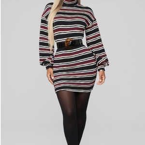 Fashion Nova Striped Long Sleeve Dress - Black, White, Red